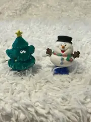 2 RUSS BERRIE WIND~UP HOPPING TOYS Snowman Googly EYES & XMAS TREE HTF