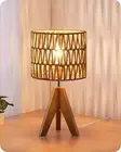 Small Table Lamp, Rattan Wood Tripod Bedside Lamp, Boho Nightstand Lamp for L...