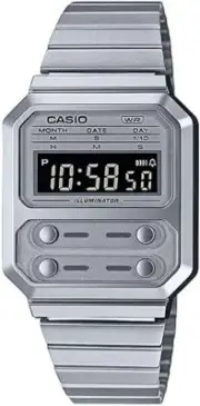 Casio A100WE-7B Vintage Monochromatic Stainless Steel Watch