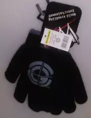 WORLD WRESTLING 1 PAIR KIDS KNIT GLOVES 1 SIZE BLACK WITH GREY & LOGO A-16