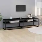 TV Cabinet Black 160cm Glass Entertainment Storage Console Unit Shelf Rack Table
