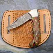 EXQUISITE, CUSTOM MADE HAND FORGED DAMASCUS FOLDING POCKET KNIFE BACK LOCK 0-204