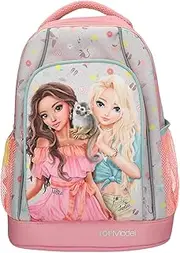 [Depesche] TOPModel Juicy 13331 School Backpack Trolley in Pink and Green with Model Motif and Flower Pattern, School Bag with Telescopic Handle and Wheels, pink, Mittelgroße, Casual