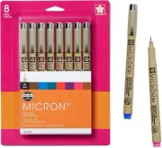 SAKURA Pigma Micron Fineliner Pens Archival Colored Ink - 01 Point Size - 8 Pack