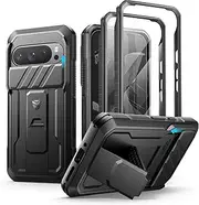 [Dexnor] for Google Pixel 9 Pro Case with Built-in Slide Camera Cover & Screen Protector & Kickstand, Heavy-Duty Shockproof Rugged Case Full-Body Bumper Protective Cover - Black