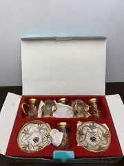 (6) Demitasse espresso coffee Cup & Saucers Gold Glass ABKA Kristal turkish NEW!