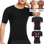 Mens Slimming Body Shaper Gynecomastia Compression Vest Shirts Posture Corrector