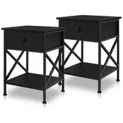 ALFORDSON Set of 2 Bedside Table - Coye Metal Frame Retro Nightstand (Black)