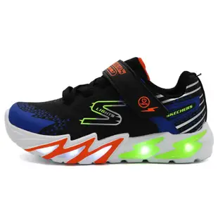 SKECHERS S LIGHTS 魔鬼氈 燈鞋 中童 黑藍 R9793 (400138LBKBL)