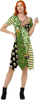 [Shukqueen] Womens St Patrick's Day Clothing V-Neck Patchwork Dress Shamrock Print Irish Festival Dresses Halloween Costumes