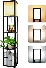 Alampia Floor Lamp with Wooden Shelves, 2-in-1 Floor Lamp with 3 Tier Shelves, Indoor Light Decorative Lamp for Living Room Bedroom Office, Corner Organizer Storage with E27 Socket, Height 1.6m