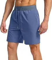 [Gsywaipei] Mens Running Shorts with Zipper Pockets Classic Athletic Drawstring Workout Shorts Regular Fit Hiking Short, Blue 1, M