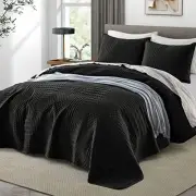 Black Quilt Set Full/Queen Size(90"x96") - Summer Soft Lightweight Microfiber