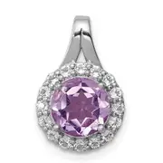 Sterling Silver Rhodium-plated White Topaz u0026 Pink Quartz Circle Pendant
