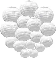 16 Pack White Paper Lanterns White Hanging Paper Lantern Decorative Round Chinese Paper Lanterns for Weddings, Birthdays, Party Decoration (4”, 6”, 8”, 10”)