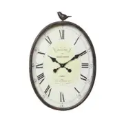 Storied Home Wall Clock Analog Oval Metal Roman Numerals in Antique Bronze