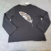 Ann Taylor Sweater Womens XXL Gray Cotton Cashmere Pullover Feather Sequined