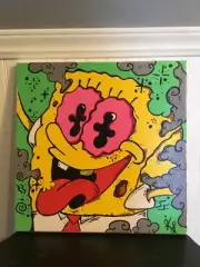 SpongeBob canvas wall art, handmade abstract painting, 12x12