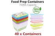 40x Meal Prep Food Container 750ML Take Away Storage Box Microwave Plastic Cook