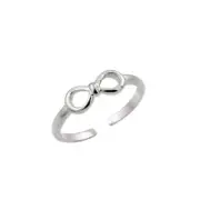 .925 Sterling Silver Rhodium Plated Mini Bow Toe Ring / Finger Ring Adjustable