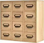 KIRIGEN Wood Drawer Organizer Desktop Storage Cabinet Box Drawers for Home Office Desk Organization and Storage 12 Drawer Mini Chest with Metal Handles Natural(12CG-NA)