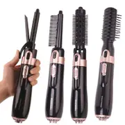 4-in-1 Hot Air Brush Hair Dryer Comb Hair Curler Straightener 30-Second Fast Heating Wet and Dry black
