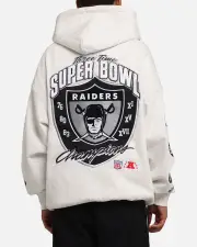 [MITCHELL & NESS] Mitchell & Ness Las Vegas Raiders National Champions Hoodie Silver Marle - Size M M Silver Marl Bro