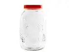 Jar Glass Clear Decorum A Relief with Lid Plastic Red