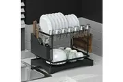 Cefito Dish Rack Expandable Drying Drainer Cutlery Holder Tray Kitchen 2 Tiers
