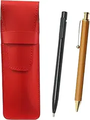 2 Pack Slim Cowhide Leather Pencil Case Red Ultra Fine Retractable Eraser Black Bamboo Pencil Set ASRER15B-FB300CS-2