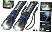 Flashlight High Lumens Rechargeable 2 Pack, 990000 Lumen Super Bright Black