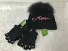 Kate Spade MEOW Beanie & Pop Top Mittens Set in BLACK NEW WITH TAGS!