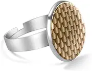 [FVQL] Adjustable Ring for Boys, Floral Pattern Abstract Fish Mermaid Scale