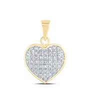 10k Yellow Gold Round Diamond Heart Cluster Pendant 1/10 Cttw