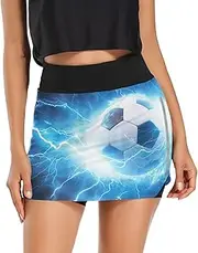 [RPLIFE] Soccer Ball Blue Lightning Women Running Skort, Womens Mini Skirts High Waisted, Tennis Skirt Shorts Women
