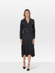 Navy Polkadot Trim Shirt Dress
