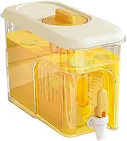 Water Dispenser, 4L BPA-Free Ice Beverage Dispenser with Tap & Dual Filters, Clear Water Gallon Dispenser, Sealed Drink Dispenser, Water Bottles for Summer Fridge Party (Light Yellow)
