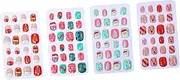 OHPHCALL 4 Children's Nail Stickers Short Full Cover Fake Nail Christmas Nail Tips Christmas Nails Press on Xmas Nails Tips Square False Fingernails Printing Abs Nail Piece