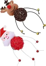 2pcs Christmas Cat Toys Interactive Cat Ball Toy Plush Cat Playing Toys Chewing Toys for Cat Cartoon Cat Doll Toy Pet Toys Set