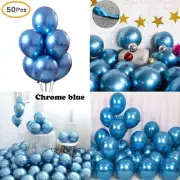 Blue 12 Inch Metallic Balloons Metal Chrome Shiny Latex Balloon Birthday 50 Pack