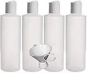 Earth's Essentials Four Pack of Refillable 8 Oz. Squeeze Bottles with One Hand Press Cap Dispenser Tops-Great for Dispensing Lotions, Shampoos and Massage Oils.