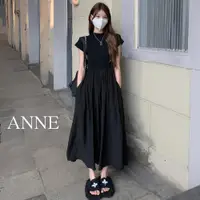 在飛比找蝦皮商城優惠-ANNE｜半高領拼接短袖連身裙 連身洋裝黑【AD102155