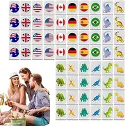 National Flag Mahjong Game Set, 65 Flag Pattern Tile Games, Mahjong Tiles Set for Family, Seasides Escape Block Puzzle, Flag Pattern Mahjong Game Blocks for Spring Picnic