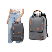Men Large Capacity Canvas Backpack Laptop Notebook School Travel Bag-Light Gray