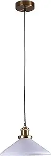 Lexi Lighting Gemma Glass Pendant Light, Modern Cone White Glass Shade, Brass Metal Base, E27, Dia 24.5cm, Mid Century Light Fixture Over Dining Table for Kitchen Island Farmhouse Living Room