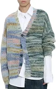 [Generic] Men's Casual Gradient Color Knitted Cardigan Sweater V-Neck Elastic Gradient Color Knitted Cardigan Jacket