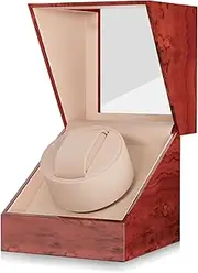 XTELARY Watch Winder Single, Automatic Watch Winders for 1 Watches in Wood Shell Piano Finish, with Super Quiet Mabuchi Motor, Dual Power Supply and Flexible Watch Pillows for Gentles and Ladies