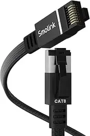 Smolink Cat 8 Ethernet Cable 1.5 ft, Nylon Braided High Speed Network Cable LAN Cable Patch Cord, 40Gbps 2000Mhz SFTP RJ45 Flat Internet Cable, Indoor&Outdoor for Modem Router Gaming - Black