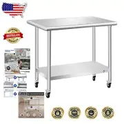 Heavy-Duty Stainless Steel Prep Table with 360-Degree Wheels for Easy Mobility