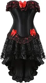 [FAWENLI] Fashion Gothic Corset Dress Women'S Sexy Zipper Lace Up Boned Corsets Bustiers With Steampunk Skirt Wedding Br
